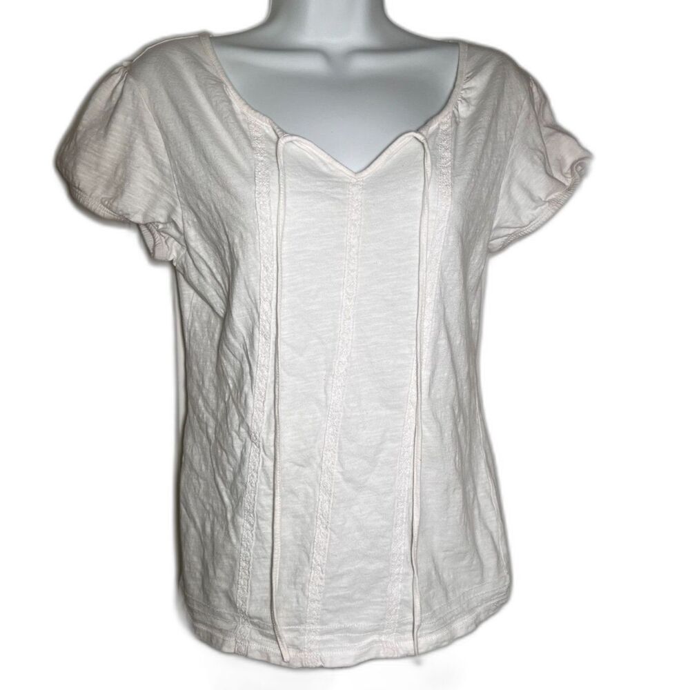 Bit & Bridle Cotton White Boho Western Drawstring Short Sleeve Shirt Size S